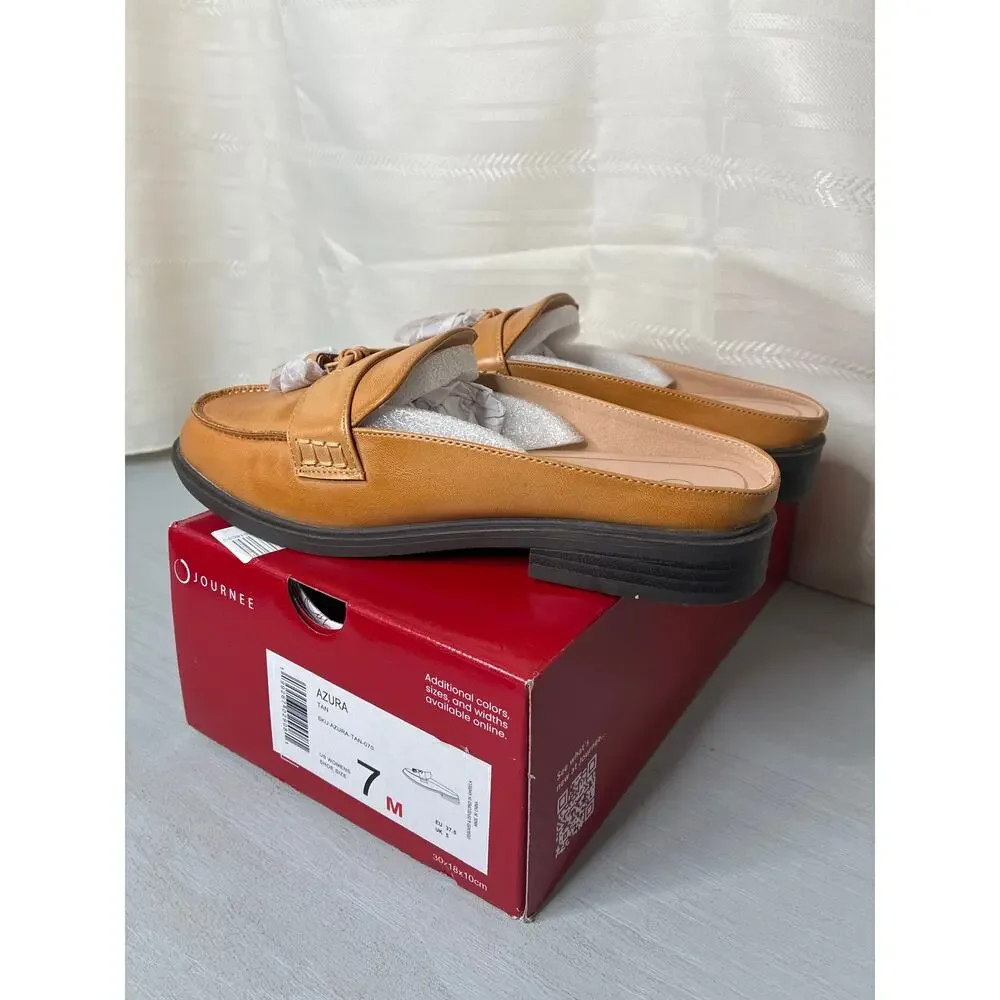 Journee Collection Azura Tassel Mule Loafer Tan Round Toe Size 7M